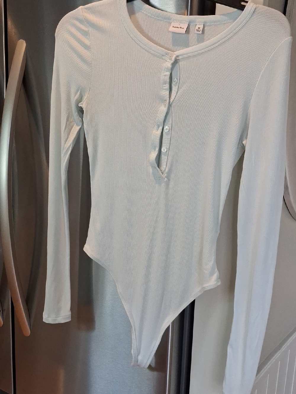 Sunday Best Light Blue Ribbed Long-Sleeve Henley Bodysuit
